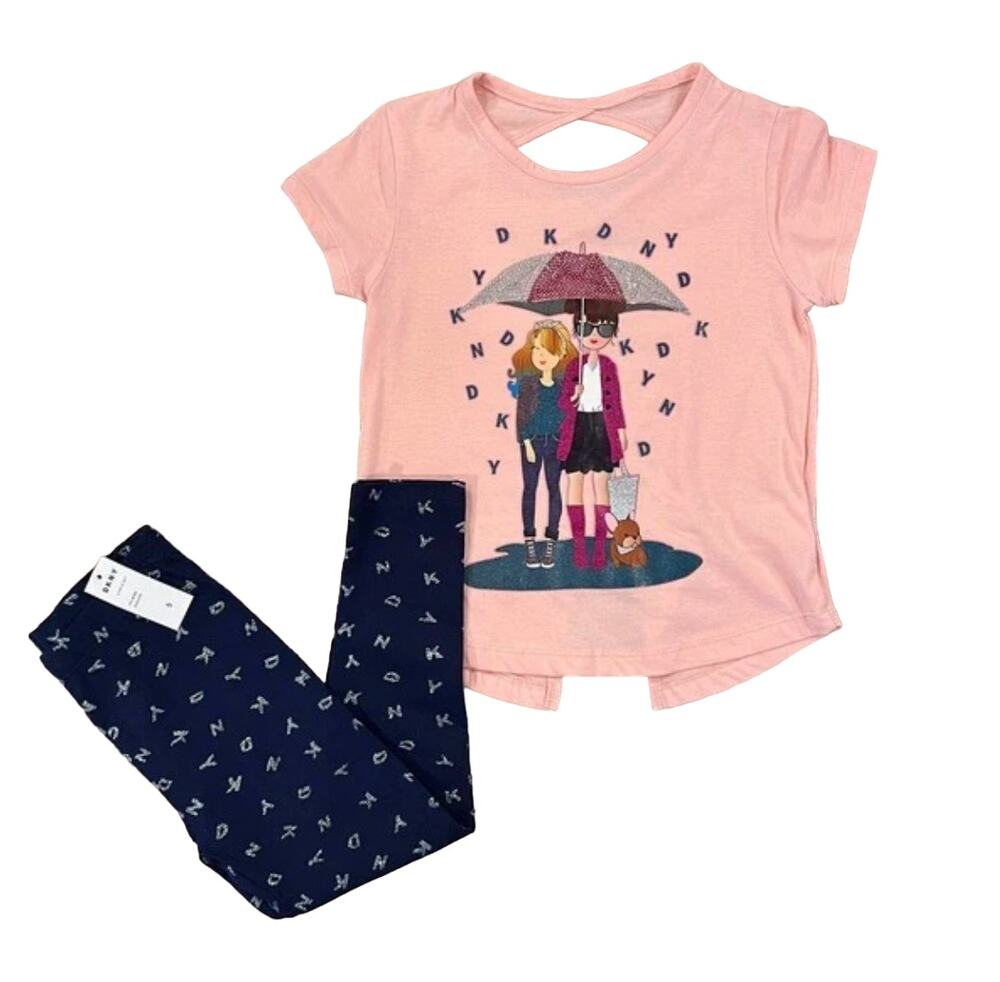 NWT DKNY 2-Piece Glitter Girlfriends Graphic Top & Letters Leggings Set - 6X